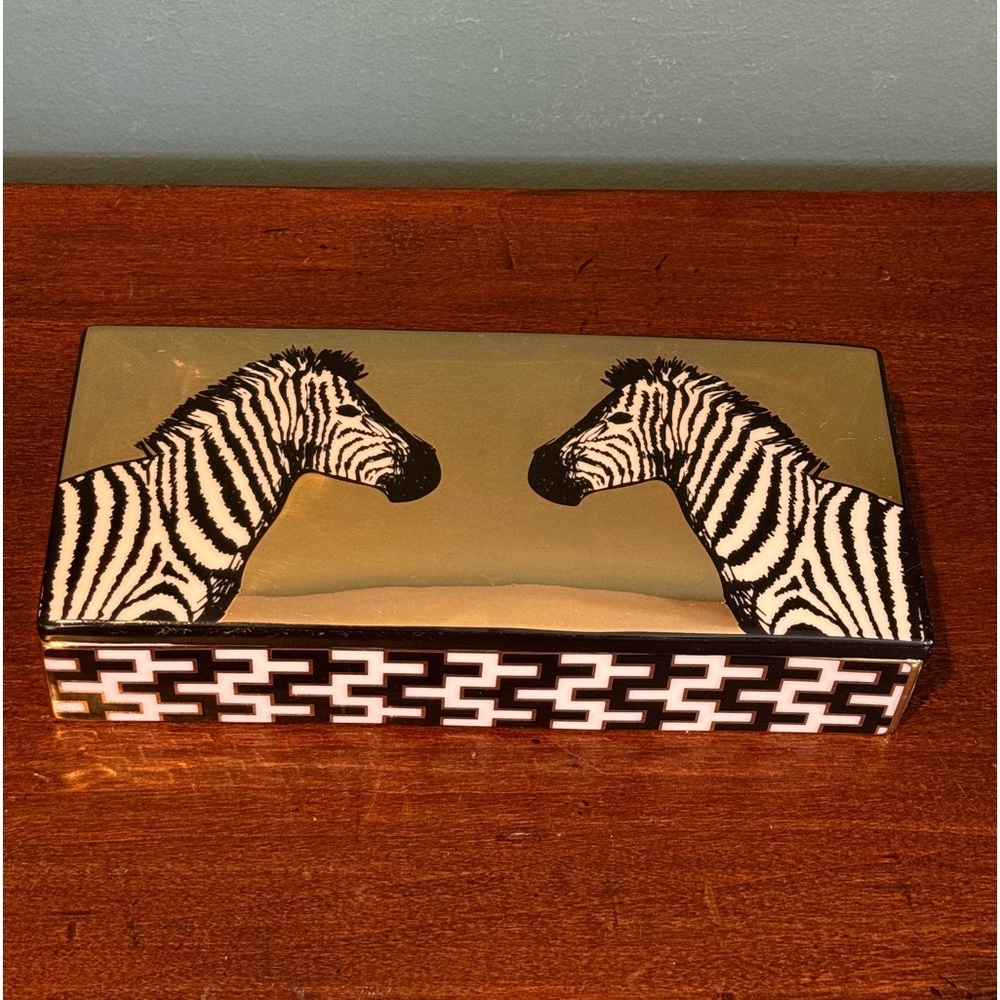 JONATHAN ADLER RARE ANIMALIA Safari Zebra Trinket Box Black & Gold *READ*